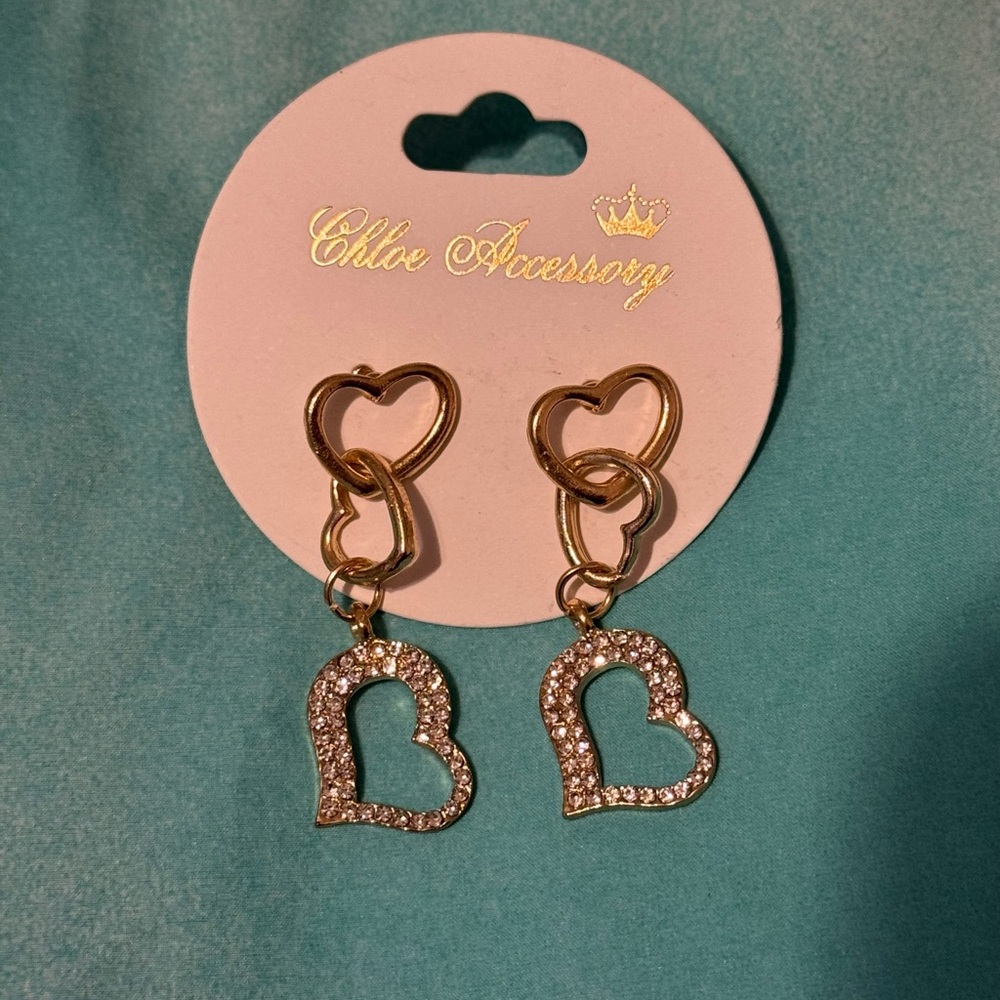 Gold Tone Heart Earrings